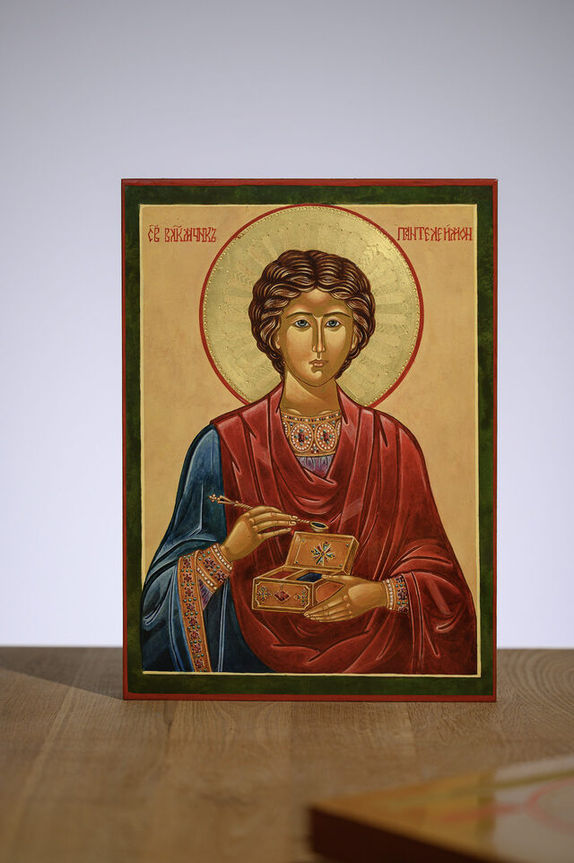 St Panteleimon the Healer — the same board on the studio work table